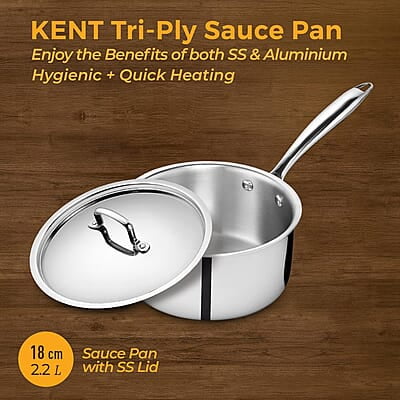 KENT Triply Sauce Pan 18 Cm With Ss Lid 2.2 L KENT Triply Sauce Pan 18 Cm With Ss Lid 2.2 L
