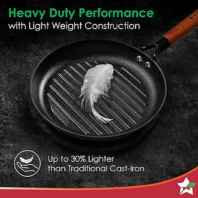 Wonderchef Pre-Seasoned Ferro Light 24cm Grill Pan 2.5MM Acacia Wooden Handles Wonderchef Pre-Seasoned Ferro Light 24cm Grill Pan 2.5MM Acacia Wooden Handles