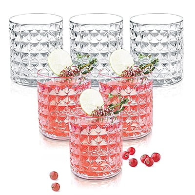 Treo by Milton Knitts 260 Glass Tumblers, Transparent, Knitt Textured Design Glasses Set of 6, 260 ml Each Ideal for Water, Juice, Cocktails, Mocktails