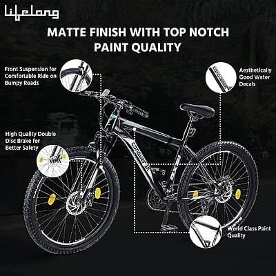 Lifelong Conqueror Freeride Shimano Gear Cycle,26T Steel MTB Unisex Cycle with 21 Speed