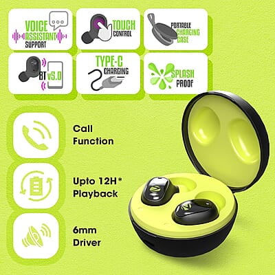 ZEBRONICS ZEB-SOUND BOMB 1 TWS Earbuds with BT5.0, Up to 12H Playback, Touch Controls, Voice Assistant, Splash Proof with Type C Portable Charging Case