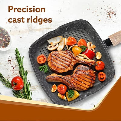 AGARO Imperial Granite Non Stick Grill pan with Glass Lid, 1.8L/ 24cm, Cast Aluminium Body AGARO Imperial Granite Non Stick Grill pan with Glass Lid, 1.8L/ 24cm, Cast Aluminium Body