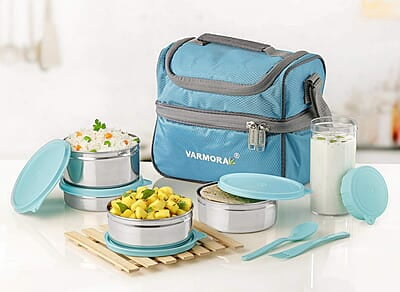 Varmora Classic Lunch Box Set, Blue, 8 Pieces