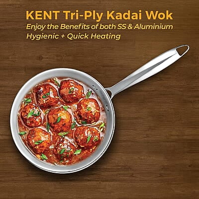 KENT Triply Kadai Wok 18 CM with SS Lid 1.6 L