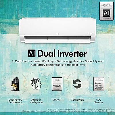LG 1 Ton 3 Star Dual Inverter Split Ac (Copper, AI Convertible 6-In-1 Cooling, HD Filter with Anti-Virus Protection