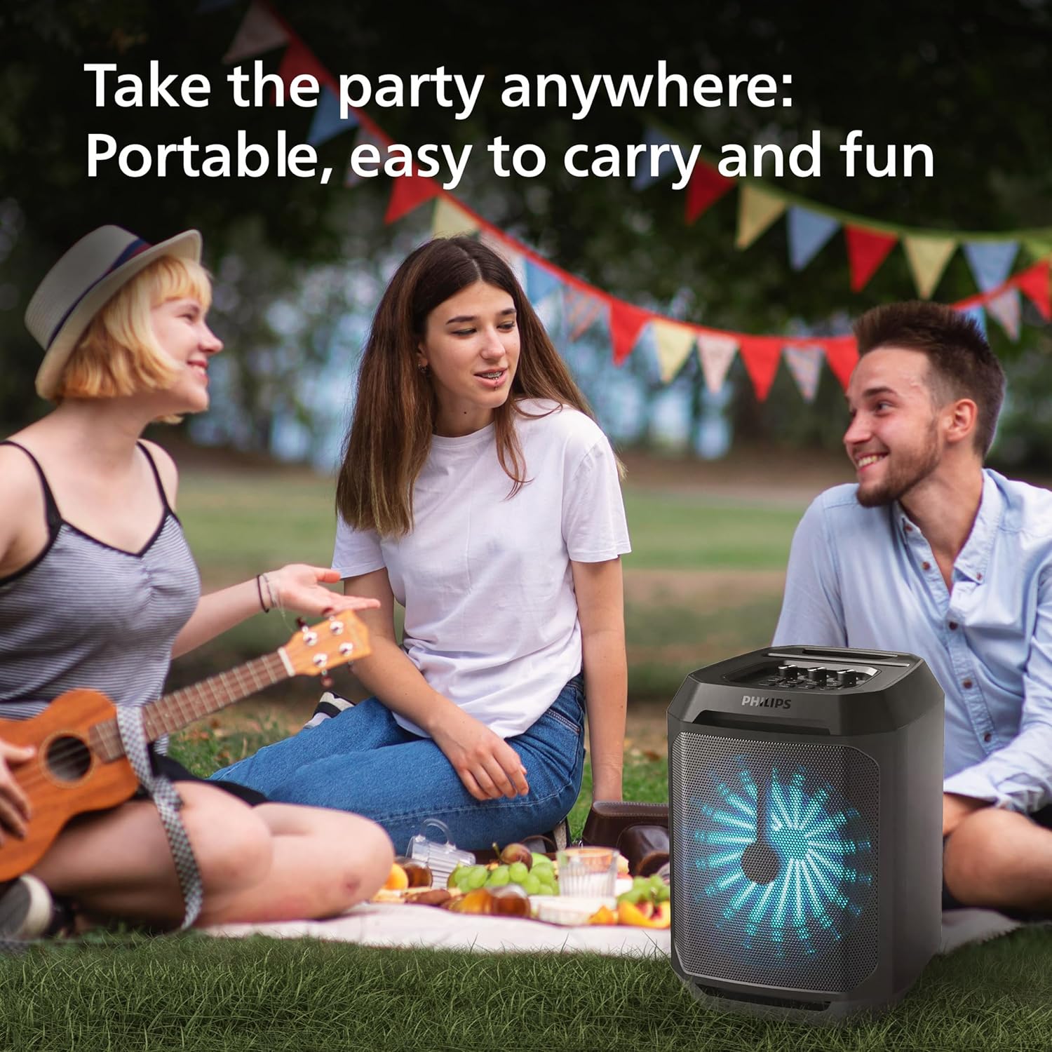 Philips New TAX2208 Bluetooth Party Speaker,30W Dynamic Bass Boost, 3000mAh Battery, Aux-in, Karaoke Mic Input, Wireless Pairing for Stereo Sound, Built-in Easy to Carry Handle, Dynamic Light Modes Philips New TAX2208 Bluetooth Party Speaker,30W Dynamic Bass Boost, 3000mAh Battery, Aux-in, Karaoke Mic Input, Wireless Pairing for Stereo Sound, Built-in Easy to Carry Handle, Dynamic Light Modes