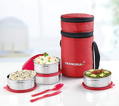 Varmora SS QuattroStainless Steel Lunch Box For Office, 390 ML- 4 Containers