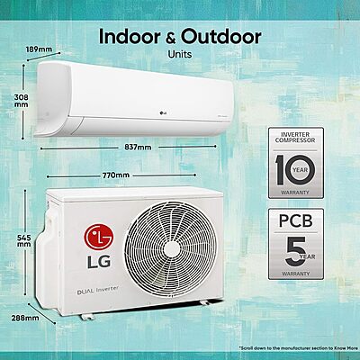 LG 1 Ton 3 Star Dual Inverter Split Ac (Copper, AI Convertible 6-In-1 Cooling, HD Filter with Anti-Virus Protection