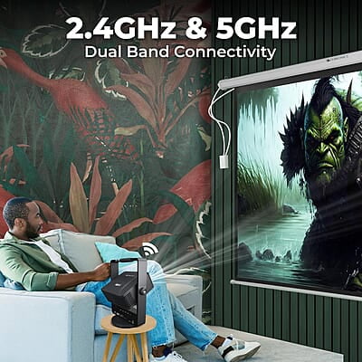 ZEBRONICS PIXAPLAY 29, Smart Projector, 6500 Lumens, Dolby Audio, 4K Support, 200 Inch Screen Size, Supports Bluetooth, HDMI, USB, WiFi, 1080p Native, Auto Focus, Keystone, APP Support, Miracast