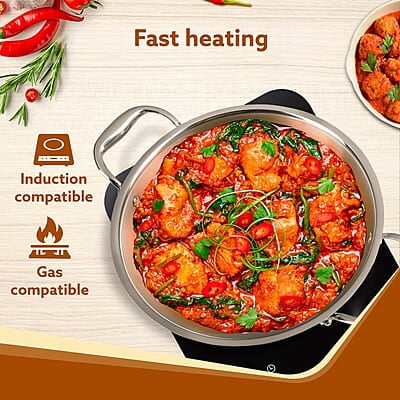 AGARO Regency Tri-Ply Steel Kadai, 2.25L Capacity, 24 cm  Stainless Steel