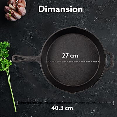 AGARO Royal Pre-Seasoned Cast Iron Frypan, 26 cm