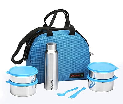 Varmora SS (Stainless Steel) Family Lunch Box (Tiffine) 390ml x2 SS Container,520ml x2 SS Container,Poto SS Matt 500ml x1