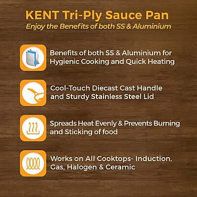 KENT Triply Sauce Pan 16 Cm With Ss Lid 1.5 L KENT Triply Sauce Pan 16 Cm With Ss Lid 1.5 L