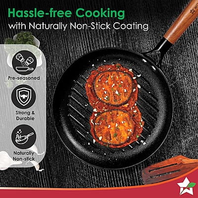 Wonderchef Pre-Seasoned Ferro Light 24cm Grill Pan 2.5MM Acacia Wooden Handles Wonderchef Pre-Seasoned Ferro Light 24cm Grill Pan 2.5MM Acacia Wooden Handles
