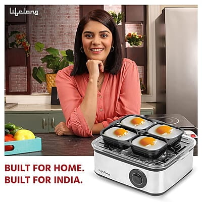 Lifelong 2-in1 Egg Boiler and Poacher 500-Watt Boil 8 eggs, Poach 4 eggs, Easy to clean 3 Boiling Modes