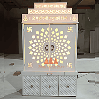 Premium 3D Corian Mandir with Sliding Doors – Spacious & Stylish