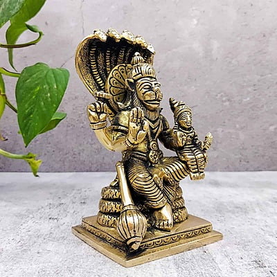 Brass Super Fine Lakshmi Narasimha Idol - 5.8 inch Height | Auspicious Brass Lakshmi Narasimha Sculpture