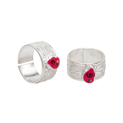 Silver Toe Rings, Metti with Red Enamel Silver Toe Rings, Metti with Red Enamel
