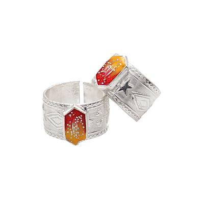 Silver Toe Ring, Metti with Red Enamel