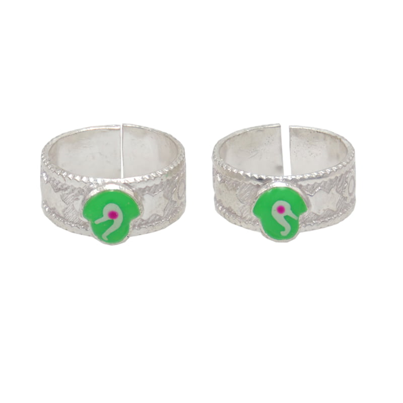 Silver Toe Ring, Metti with Green Enamel Silver Toe Ring, Metti with Green Enamel