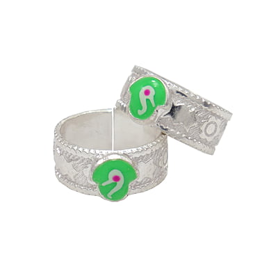 Silver Toe Ring, Metti with Green Enamel Silver Toe Ring, Metti with Green Enamel