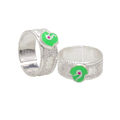 Silver Toe Ring, Metti with Green Enamel Silver Toe Ring, Metti with Green Enamel