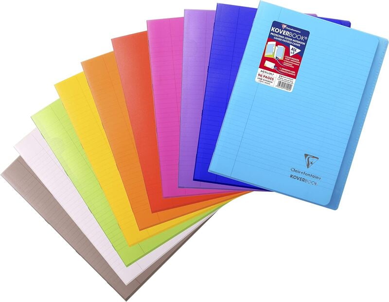 Clairefontaine KOVERBOOK Stapled Notebooks, 90gsm, 96 pages, Lined + Margin, Set of 10 Mixed Colors Clairefontaine KOVERBOOK Stapled Notebooks, 90gsm, 96 pages, Lined + Margin, Set of 10 Mixed Colors