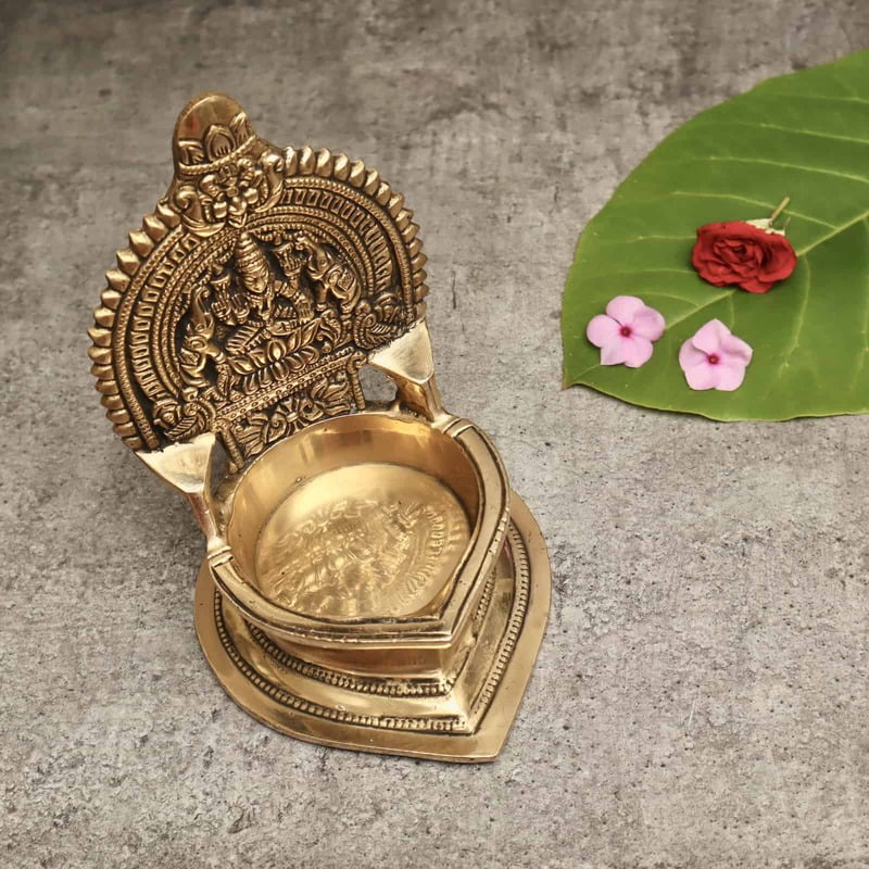 Brass Gaja Lakshmi Deepam/Lamp - 6 inch Height | Divine Brass Deepam/Lamp with Gaja Lakshmi Design for Auspicious Illumination Brass Gaja Lakshmi Deepam/Lamp - 6 inch Height | Divine Brass Deepam/Lamp with Gaja Lakshmi Design for Auspicious Illumination