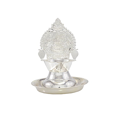 Silver Plate with Kamakshi Diya Villakku Set Silver Plate with Kamakshi Diya Villakku Set