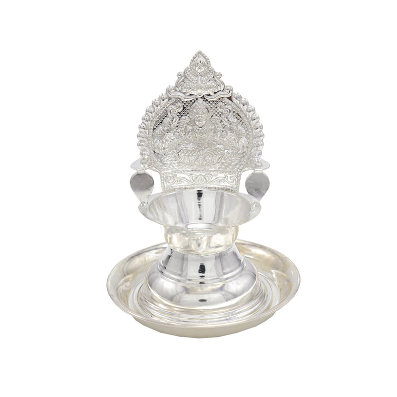 Silver Plate with Kamakshi Diya Villakku Set Silver Plate with Kamakshi Diya Villakku Set
