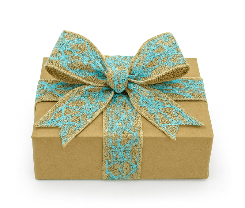 Natural Jute Ribbon with Blue Net Lace Natural Jute Ribbon with Blue Net Lace