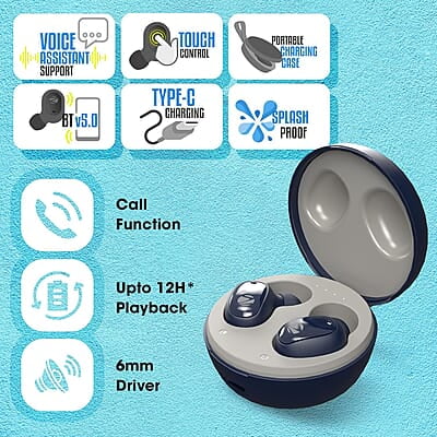 ZEBRONICS ZEB-SOUND BOMB 1 TWS Earbuds with BT5.0, Up to 12H Playback, Touch Controls, Voice Assistant, Splash Proof with Type C Portable Charging Case