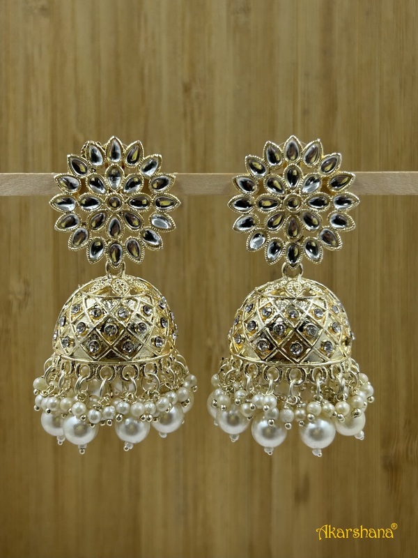 Light Gold Kundan Big Jhumka with Pearl Drops A1TJ00022A Light Gold Kundan Big Jhumka with Pearl Drops A1TJ00022A