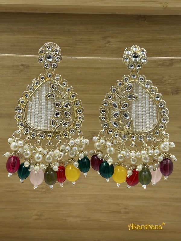Light Gold Kundan and Pearl Long Dangles A1TJ00022B Light Gold Kundan and Pearl Long Dangles A1TJ00022B
