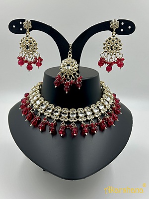 Light Gold Kundan Necklace with Bead Drops A1TJ00046A Light Gold Kundan Necklace with Bead Drops A1TJ00046A