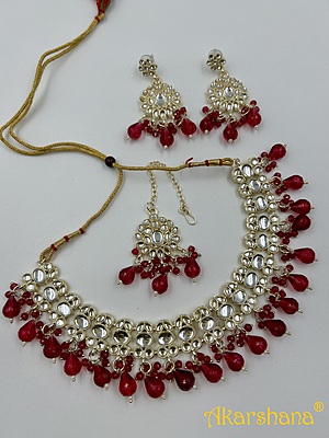 Light Gold Kundan Necklace with Bead Drops A1TJ00046A Light Gold Kundan Necklace with Bead Drops A1TJ00046A