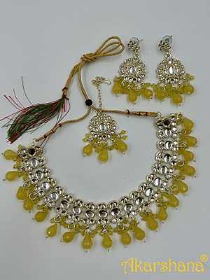 Light Gold Kundan Necklace with Bead Drops A1TJ00046D Light Gold Kundan Necklace with Bead Drops A1TJ00046D