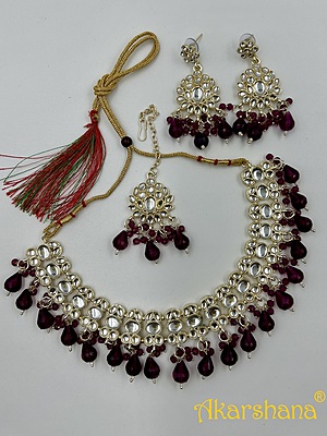 Light Gold Kundan Necklace with Bead Drops A1TJ00046E Light Gold Kundan Necklace with Bead Drops A1TJ00046E