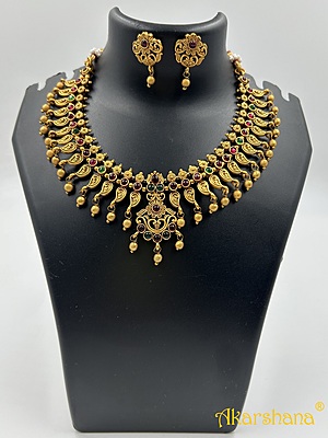 Mat Finish Mango Pattern Necklace with Studs A1TJ00079 Mat Finish Mango Pattern Necklace with Studs A1TJ00079