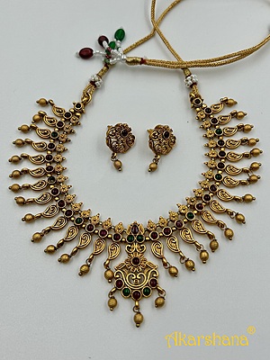 Mat Finish Mango Pattern Necklace with Studs A1TJ00079 Mat Finish Mango Pattern Necklace with Studs A1TJ00079