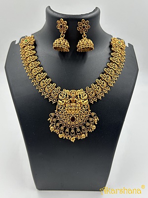 Antique Peacock pattern & Lakshmi Necklace with Jumki A1TJ00089 Antique Peacock pattern & Lakshmi Necklace with Jumki A1TJ00089