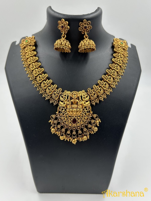 Antique Peacock pattern & Lakshmi Necklace with Jumki A1TJ00089 Antique Peacock pattern & Lakshmi Necklace with Jumki A1TJ00089