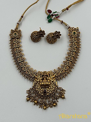 Antique Peacock pattern & Lakshmi Necklace with Jumki A1TJ00089 Antique Peacock pattern & Lakshmi Necklace with Jumki A1TJ00089