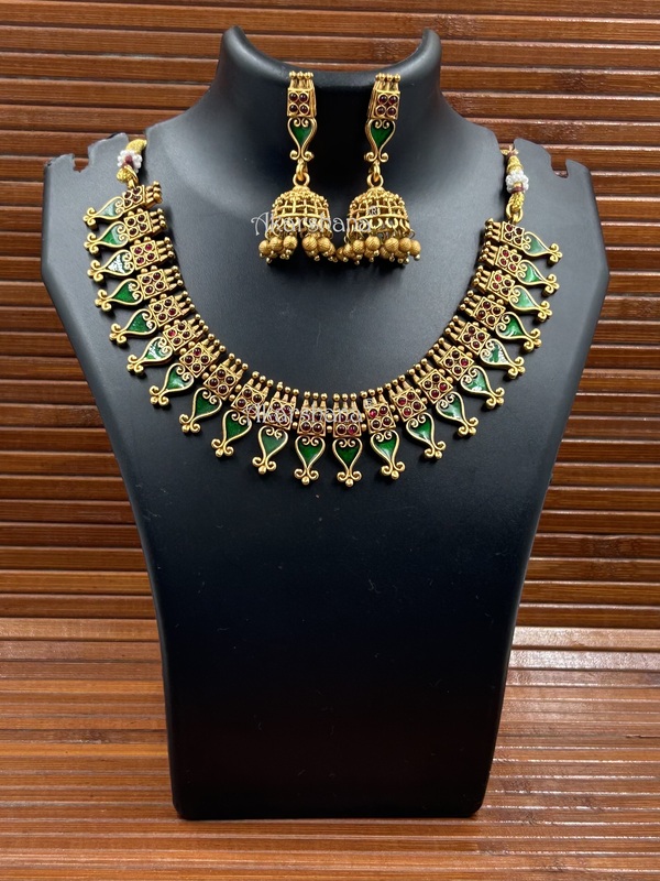 Antique Green Enamel Necklace with Jhumka A1TJ00093