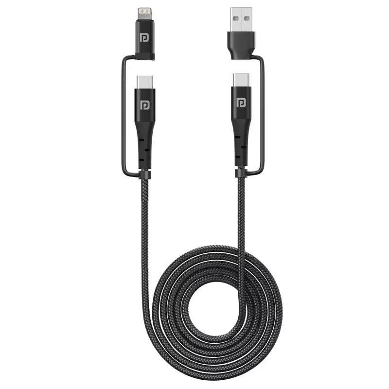 Portronics Konnect J8 3-in-1 (USB A + Type C to 8 Pin + Type C) Fast Charging Cable with 60W Max Output, Nylon Braided, For Android Smartphone, Ios And Type C Usb Devices, 1.2M Length(Black) Portronics Konnect J8 3-in-1 (USB A + Type C to 8 Pin + Type C) Fast Charging Cable with 60W Max Output, Nylon Braided, For Android Smartphone, Ios And Type C Usb Devices, 1.2M Length(Black)