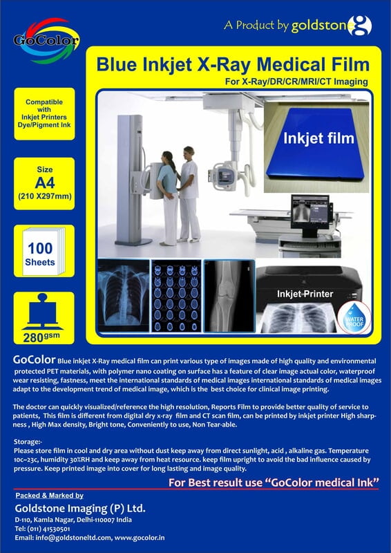 Inkjet Medical Blue Film for X Ray / SIZE A4 ( 210 mm x 297 mm ) X 100 Sheets Inkjet Medical Blue Film for X Ray / SIZE A4 ( 210 mm x 297 mm ) X 100 Sheets