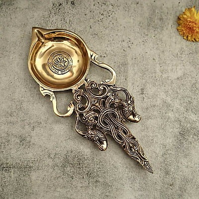 Brass Aarti Spoon - 11 inch Length | Long Brass Aarti Spoon for Sacred Rituals and Worship