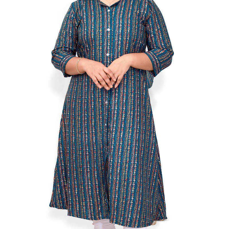 AAMI-Feeling foil blue striped with gold A- line topTop-