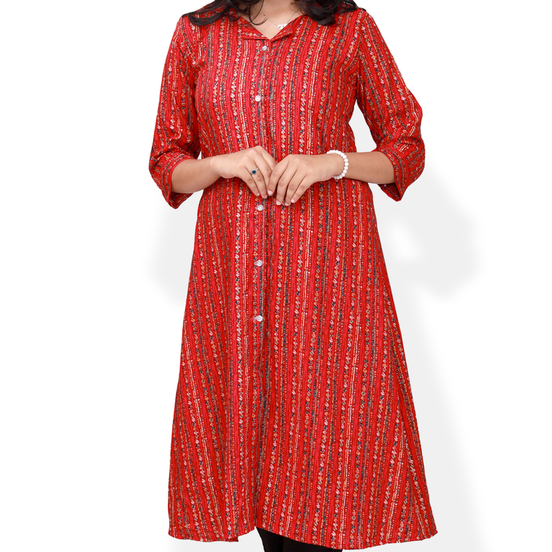 AAMI-Feeling foil blue striped Red A- line topTop-