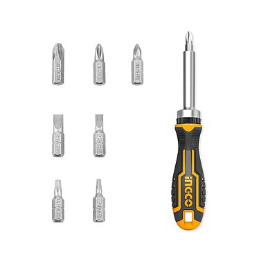 INGCO 8 Pcs Ratchet Screwdriver Set AKISD0808 (Bits SL5,SL6,PH1,PH2,PH3,T15,T20)